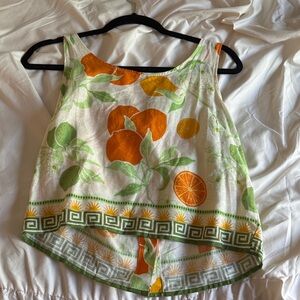 Rachel Zoe Citrus Print Crop Top - Orange and Green